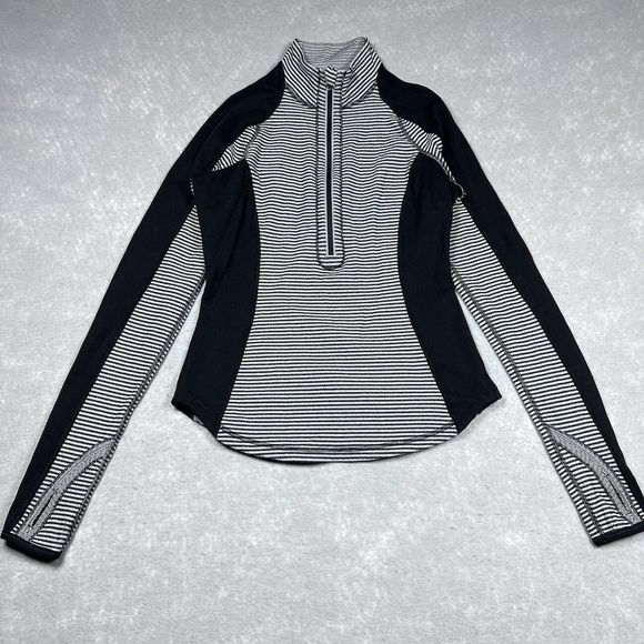 Lululemon Black Run U-Turn 1/4 Zip Pullover Reversible Stripe Women’s Size: 4 - Picture 1 of 11